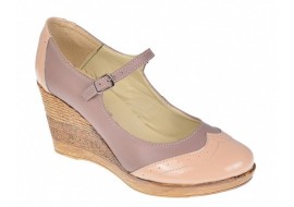 Oferta marimea 36- Pantofi dama, casual, din piele naturala in combinatie cu piele lac, bej - LP104BEJBEJ